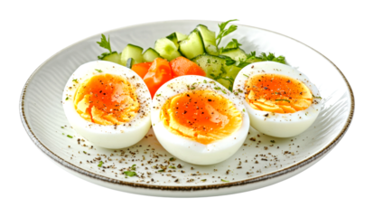 Delicious soft boiled eggs with fresh vegetables kitchen food bright setting isolated on transparent background
