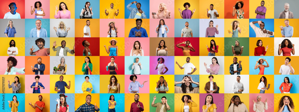 Poster a lively collection of diverse individuals showcases a range of emotions and expressions against col