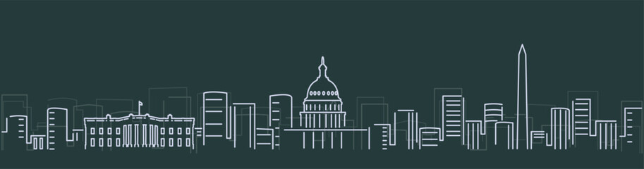 Washington Simple Lines Skyline on Dark Background
