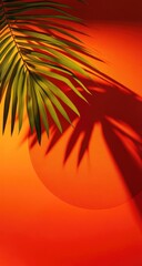 Palm frond shadow on vibrant orange background