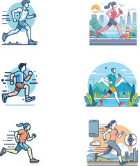 various flat design jogging running