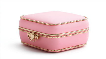 A pink jewelry box sits elegantly isolated on a white background, showcasing its charm and delicate design