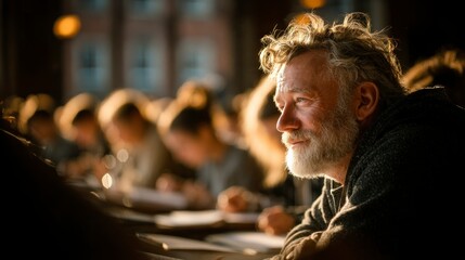 Fototapeta premium Senior man listening attentively in a group setting