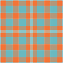Fototapeta premium Vibrant teal, orange, and taupe plaid pattern. Perfect for textile design, website backgrounds, or crafting projects. This cheerful, geometric design evokes feelings of warmth and style.
