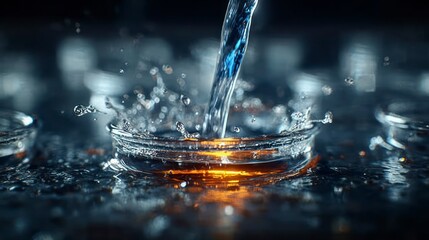 Water pouring into glass splash liquid clean background texture
