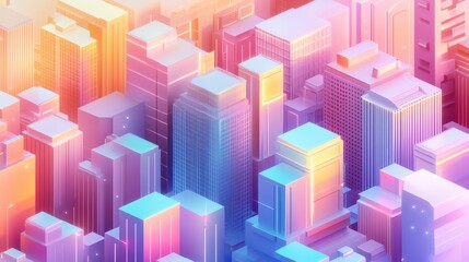 Obraz premium Abstract pastel-colored cityscape, aerial view of buildings.