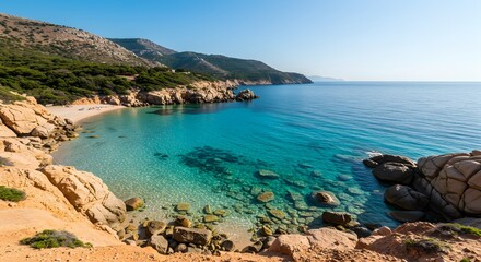 Fototapeta premium Secluded Cove, Turquoise Waters A Mediterranean Paradise Beach