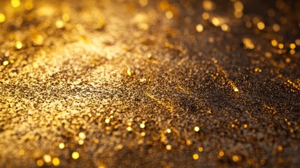 Golden glitter texture background with bokeh lights.