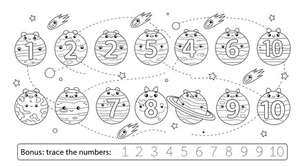 An Interactive Outer Space Math Activity Showcasing Numbers One Through Ten as Unique Planetary Characters with Rings and Happy Faces a Perfect Tool for Homeschooling and Classroom Engagement