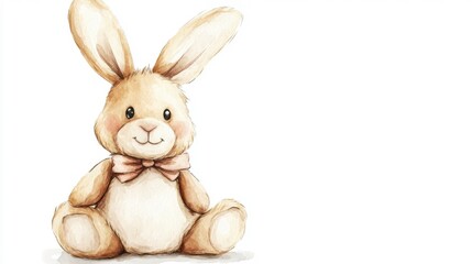 Obraz premium Adorable cartoon bunny rabbit wearing a bow tie, sitting on white background.