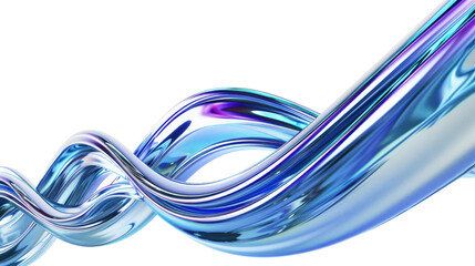 Abstract Flowing Wave with Smooth Curves and Reflections in Shades of Blue on Transparent Background
