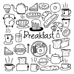 Set of Delicious Breakfast Doodle Vector Illustration 