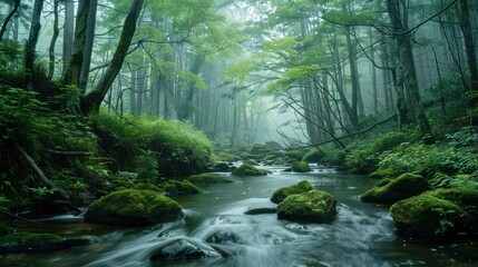 Obraz premium Beautiful waterfall landscape with scenic nature view