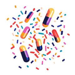 Confetti Poppers illustration vector 2D flat, isolated on a white background.