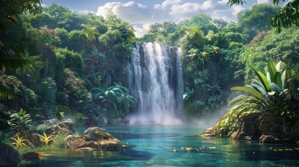 Beautiful waterfall landscape with scenic nature view