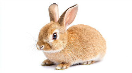 Obraz premium A full-body yellow rabbit with soft fur and upright ears, perfectly isolated on a clean white background. 