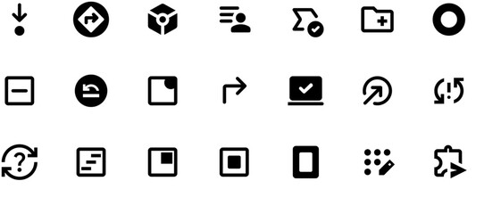 Black vector icons set for apps, white background, monochrome style, 256x304px. Includes plus sign with arrows