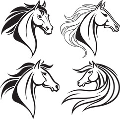 4 bundle of An inspiring collection of stylized horse head icons, exuding elegance and strength. Perfect for design projects, both digital and print media, including Cricut, laser cutting, vinyl decal
