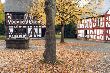 Historische Fachwerkh&auml;user im Freilichtmuseum Hessenpark bei Neu-Anspach im Hochtaunuskreis
