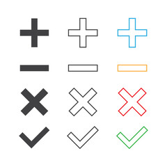 Obraz premium Plus - Minus And Check Mark Icon Set Vector Design. 
