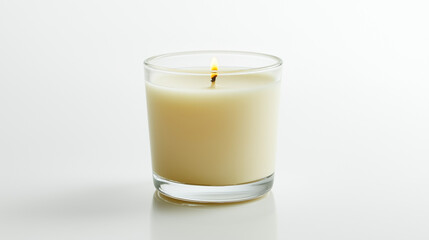 A  scented candle in elegant container, beautifully isolated  on a clean white background.
