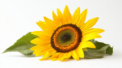 Obraz premium A vibrant yellow sunflower with a green stem, isolated on a clean white background. 