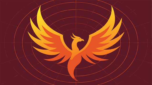 Stylized orange phoenix emblem on gradiated background suitable for logos and branding