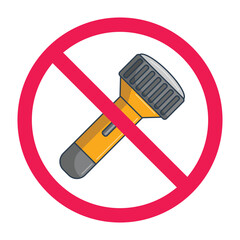 Forbidden sign with flashlight icon, no torch light allowed sign, flashlight prohibition icon vector, don't use flashlight sign