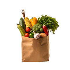 Supermarket. Paper bag full of healthy food. Generative AI - PNG File