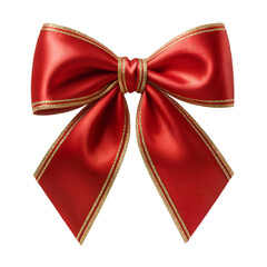 Elegant red satin bow with gold accents festive decor gift wrap shiny on transparent background