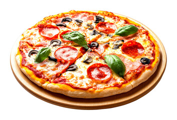 Delicious pepperoni pizza kitchen food bright setting top view culinary delight isolated on transparent background