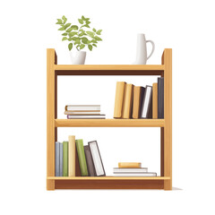 2D flat Bookshelf vector illustration, isolated on a white background.