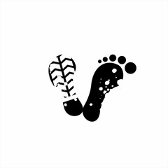 Footprint and shoe print logo design in grunge style.