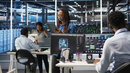 Server farm engineering team using AI algorithms and node tree systems to categorize unstructured...