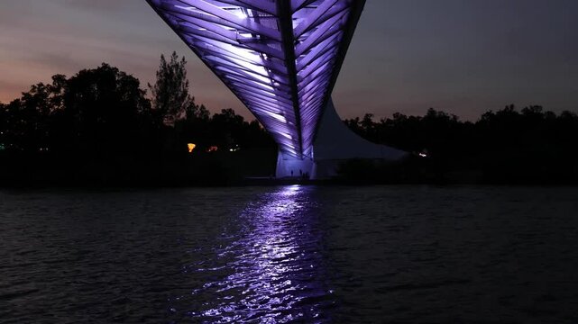 Lights on the sundial bridge in Redding California at sunset