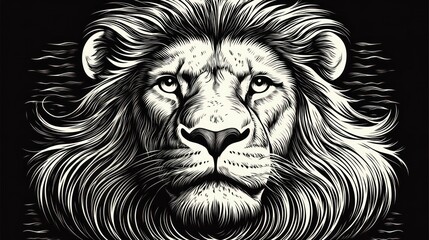 Fototapeta premium Majestic Lion Portrait in Black and White Engraving Style Illustration