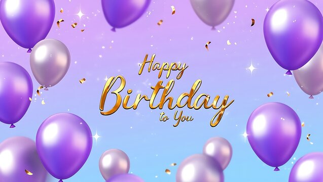 Happy Birthday Celebration Purple and Gold Balloons, Festive Background