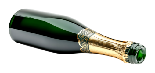 Celebratory champagne bottle elegant setting product bright environment close-up view isolated on transparent background