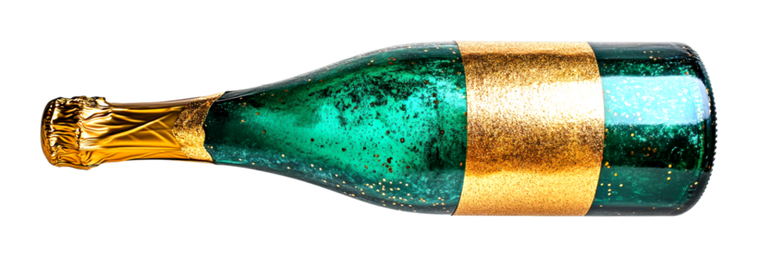 Celebratory moment champagne bottle event party beverage studio close-up festivity cut out on transparent background