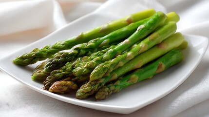 Fresh Asparagus Spears on a White Plate