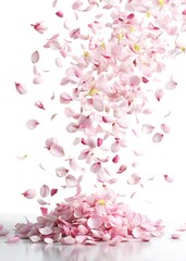 Fototapeta premium Elegant display of falling pink flower petals on a pristine white background