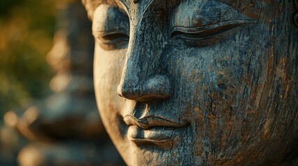 Serene Buddha Statue Close-Up of a Tranquil Face