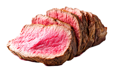 Juicy roast beef slices on a plate culinary delight kitchen setting close-up view isolated on transparent background