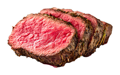 Juicy roast beef slices kitchen food gourmet setting close-up culinary delight cut out on transparent background