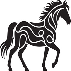 Stylized black horse silhouette with decorative white lines on a beige background image art