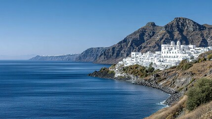 Picturesque coastal town nestled on a dramatic hillside.