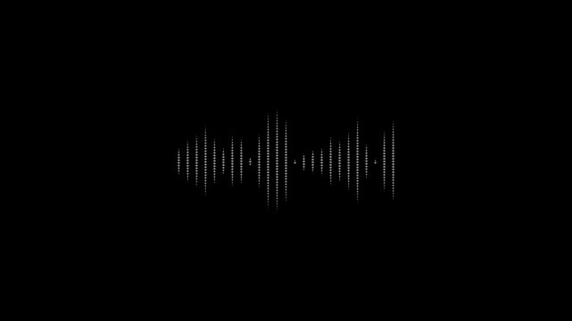 music sound wave or audio waveform on a black background. Audio spectrum sound wave effect waveform animation.White audio waveform spectrum animation, 4k