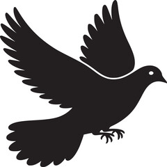Silhouette of a dove in flight with wings spread on a white background in a graphic style image