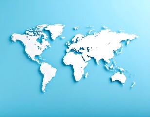 Obraz premium Simple white world map on light blue background