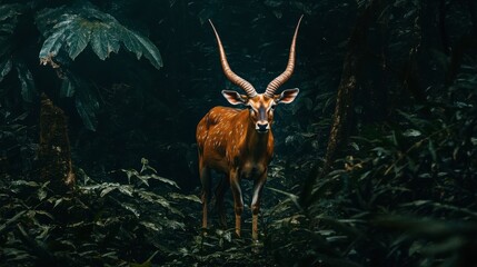 Majestic Antelope Standing Amidst Lush Rainforest Vegetation